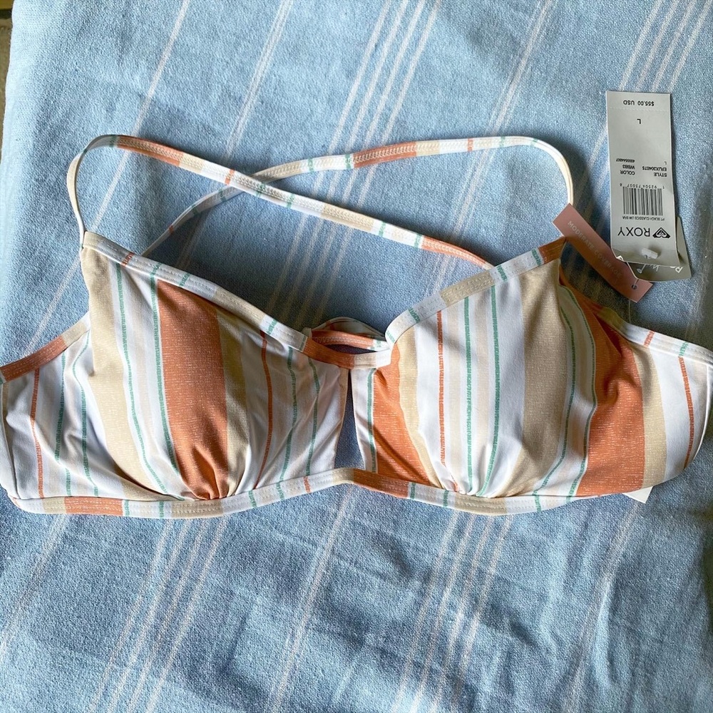NWT Roxy stripped moderate coverage swim top (L)